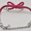 Authentic Christian Dior Chain Bracelet Silver Tone Leather Pink CD 3981I