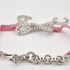 Authentic Christian Dior Ribbon Rinestone Chain Bracelet Silver Tone Pink 6179K