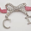 Authentic Christian Dior Ribbon Rinestone Chain Bracelet Silver Tone Pink 6179K