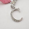 Authentic Christian Dior Ribbon Rinestone Chain Bracelet Silver Tone Pink 6179K