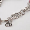 Authentic Christian Dior Ribbon Rinestone Chain Bracelet Silver Tone Pink 6179K