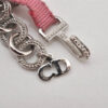 Authentic Christian Dior Ribbon Rinestone Chain Bracelet Silver Tone Pink 6179K