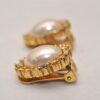 Authentic Christian Dior Rhinestone Imitation Pearl Clip-on Earrings Gold 8378J