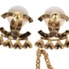 Chanel CC Rhinestone and Gold Metal Dangle Ear Cuff Earrings