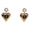 Chanel Heart Shaped CC Black Enamel, Faux Pearl, and Gold Metal Earrings