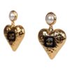 Chanel Heart Shaped CC Black Enamel, Faux Pearl, and Gold Metal Earrings