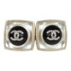 Chanel Crystal CC Square Pearl Stud Earrings Light Gold Hardware