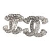 Chanel Small Crystal CC Stud Earrings Silver Hardware