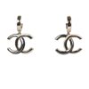 Chanel CC Dangle Hoop Earrings Black/White Enamel Light Gold Hardware