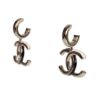 Chanel CC Dangle Hoop Earrings Black/White Enamel Light Gold Hardware