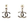 Chanel CC Dangle Hoop Earrings Black/White Enamel Light Gold Hardware