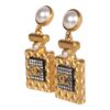 Chanel Crystal Pearl Perfume Bottle Dangle Earrings Gold Hardware