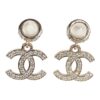 Chanel Pearl Spike CC Crystal Dangle Earrings Light Gold Hardware