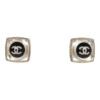 Chanel Crystal CC Square Pearl Stud Earrings Light Gold Hardware