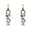 Chanel “Chanel” Letter Drop Earrings Black/White Enamel Light Gold Hardware