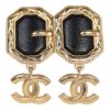 Chanel CC Buckle Dangle Earrings Black Leather Gold Hardware