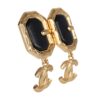 Chanel CC Buckle Dangle Earrings Black Leather Gold Hardware