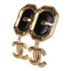 Chanel CC Buckle Dangle Earrings Black Leather Gold Hardware