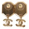 Chanel CC Buckle Dangle Earrings Black Leather Gold Hardware