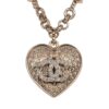 Chanel Black and Silver CC Crystal Heart Pendant Necklace