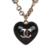 Chanel Black and Silver CC Crystal Heart Pendant Necklace