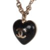 Chanel Black and Silver CC Crystal Heart Pendant Necklace