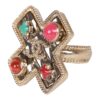 Chanel Gold CC Multicolor Gripoix Cross Ring