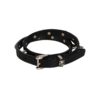 Gucci Black Leather Double Wrap Bracelet with Feline Heads & Studs